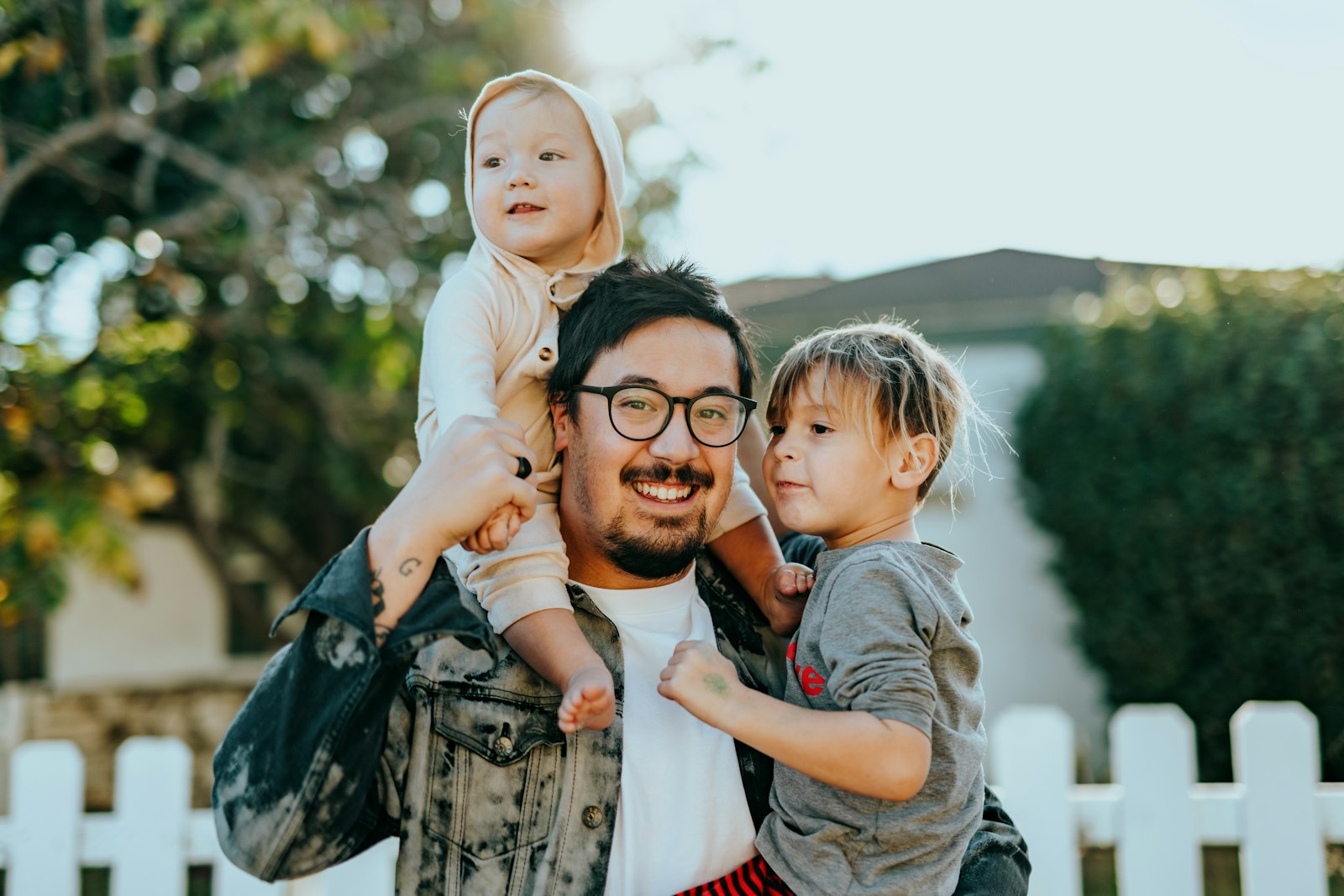 Family outside a city home